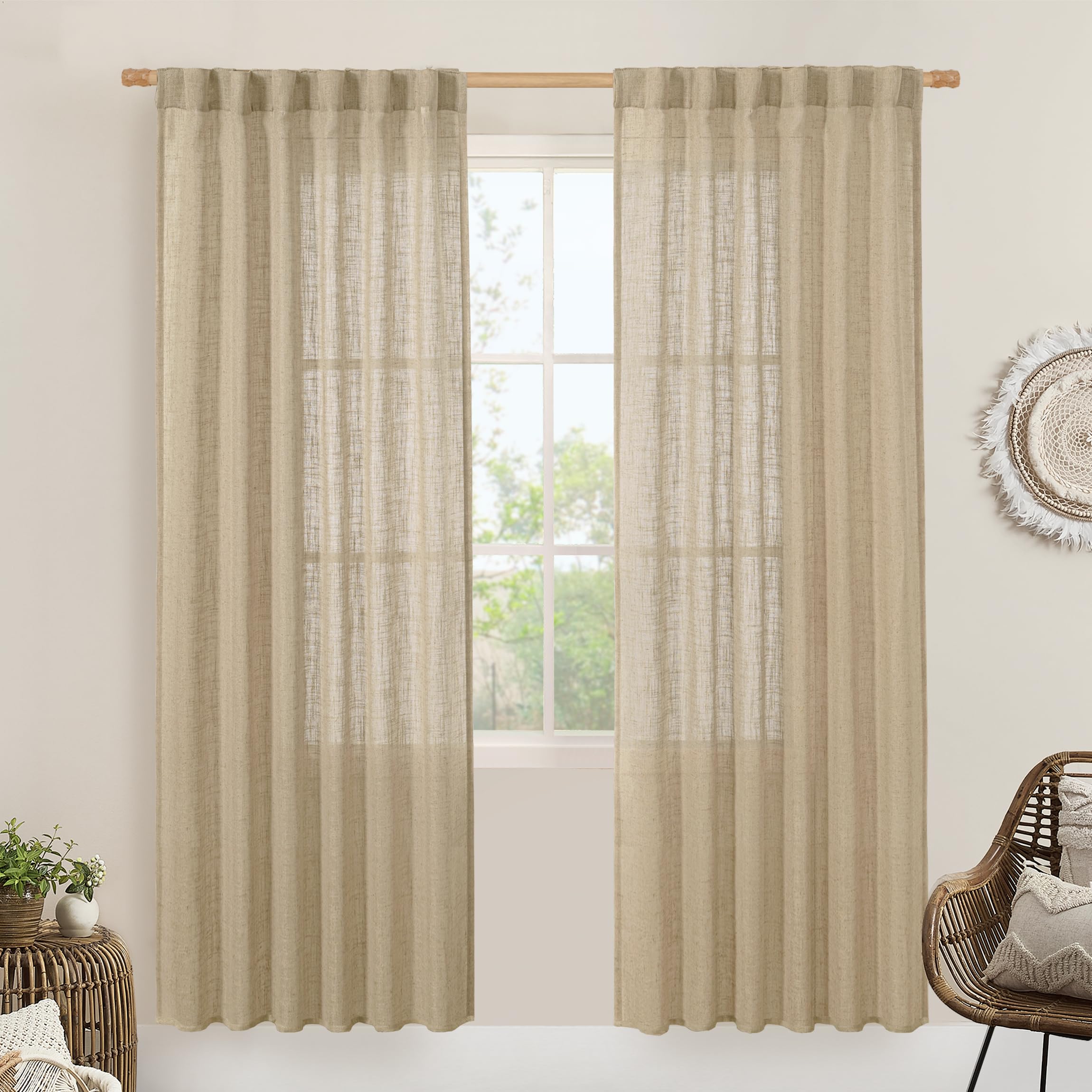 LAMIT Linen Blended Curtains for Bedroom, Light Filtering Drapes 2 Panels
