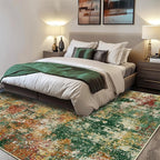 Washable Area Rugs Square 8ft Non-Slip Modern Abstract Soft for Living Room Entryway Bedroom Nursery, Print Pattern, Green Orange Rust Red Cream Colorful