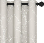 Deconovo Beige Bedroom Curtains, Room Darkening Curtain, Thermal Insulated Soundproof Drapes, Silver Branch Print, 42 x 72 Inch Long, Machine Washable Window Panels for Living Room Nursery, Set of 2