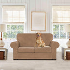 WEERRW Velvet Couch Covers for 2 Cushion Couch Sofa - High Stretch Luxury Velvet Plush 3 Pieces Sofa Slipcovers with Elastic Bottom, Furniture Protector for Pets, Machine Washable, Camel, Medium