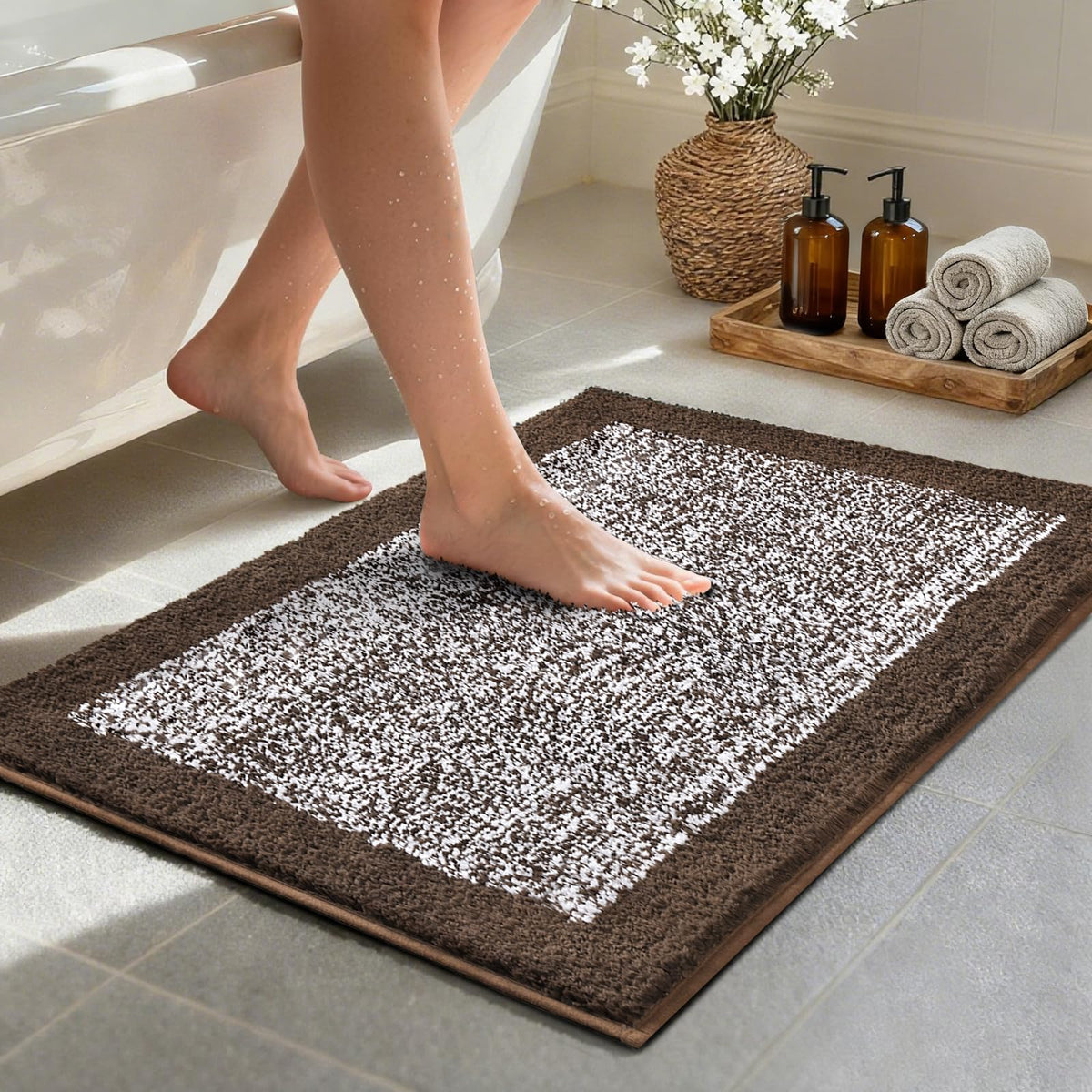 48x24 Long Bathroom Rugs Non Slip Washable, Soft Absorbent Bath Mat Black
