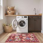 2x4 Entryway Runner Rugs, Non Slip Washable Rugs with Rubber Backing Soft Floral Carpet Runner for Kitchen, Laundry, Bedroom, Bathroom(2 x 4, Red Garden)