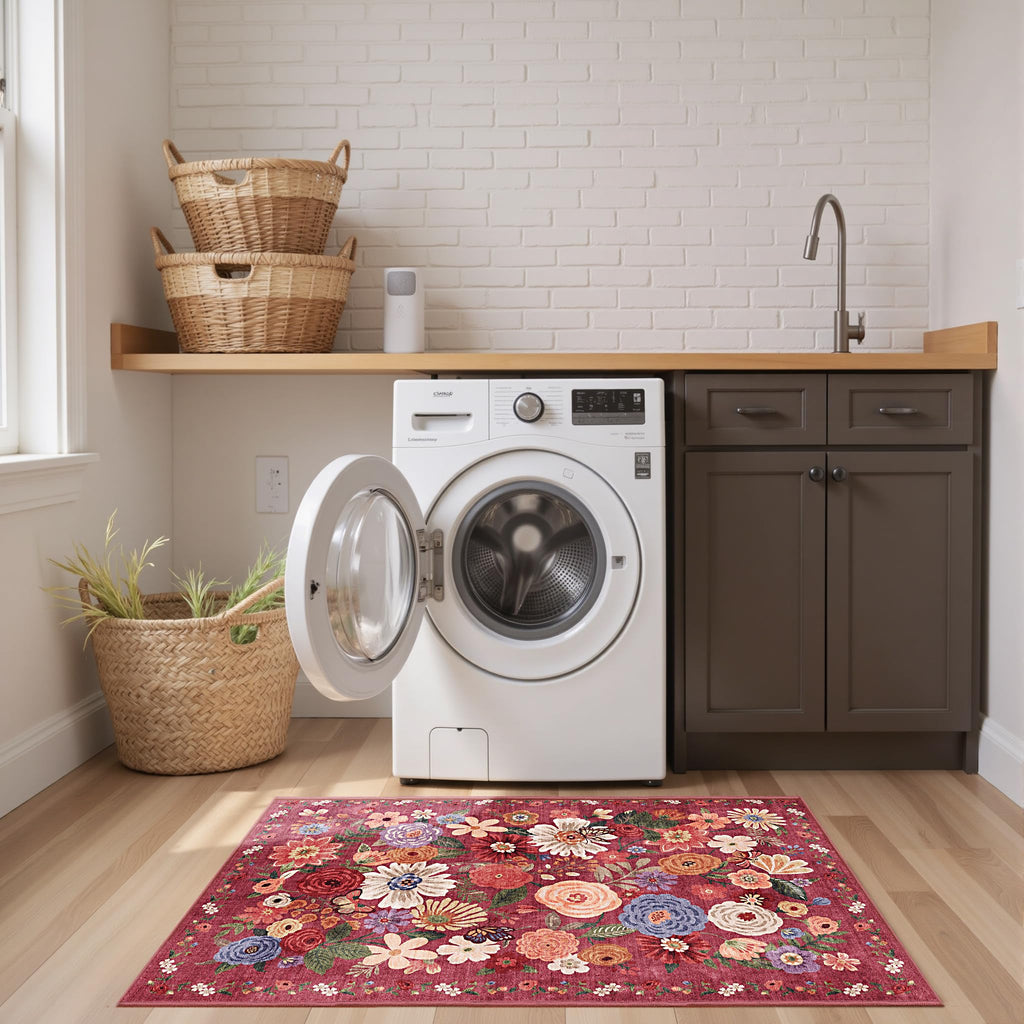 Babovid Red Floral Hallway Runner Rug 2x5 for Bedroom Kitchen