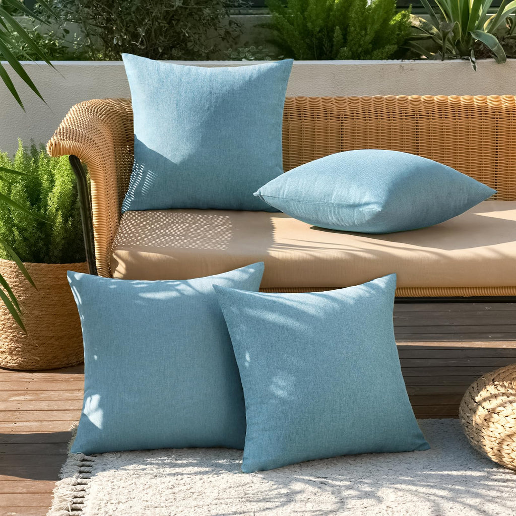 MIULEE Pack of 4 Decorative Outdoor Throw Pillow Covers Linen Waterproof Pillow Covers Summer Farmhouse Cushion Cases for Patio Garden Tent Balcony Couch Sofa 18x18 Inch Blue Gray