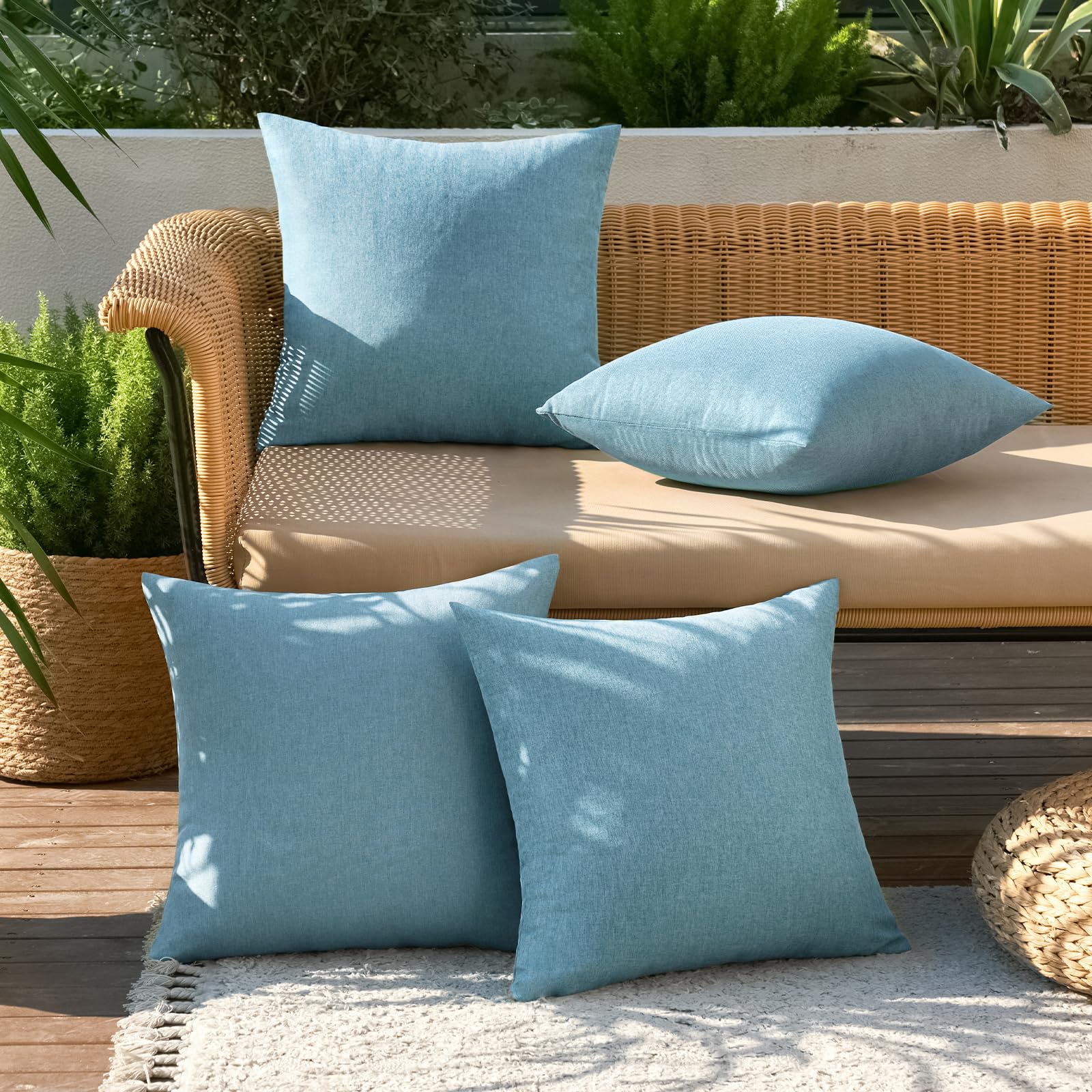 MIULEE Pack of 4 Decorative Outdoor Throw Pillow Covers Linen Waterproof Pillow Covers Summer Farmhouse Cushion Cases for Patio Garden Tent Balcony Couch Sofa 18x18 Inch Blue Gray