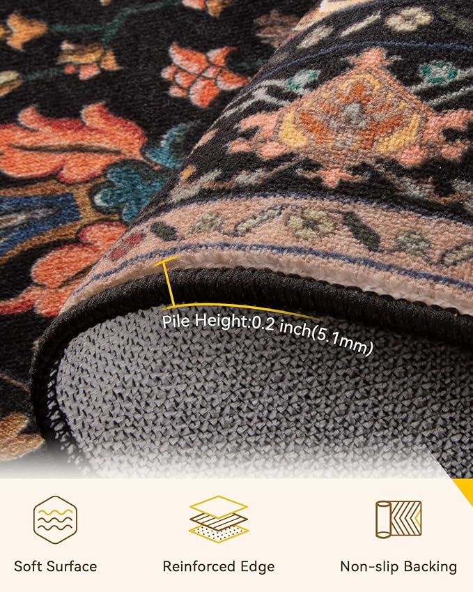 RELEANY Washable Area Rug, Square 10'x10', Black/Colorful