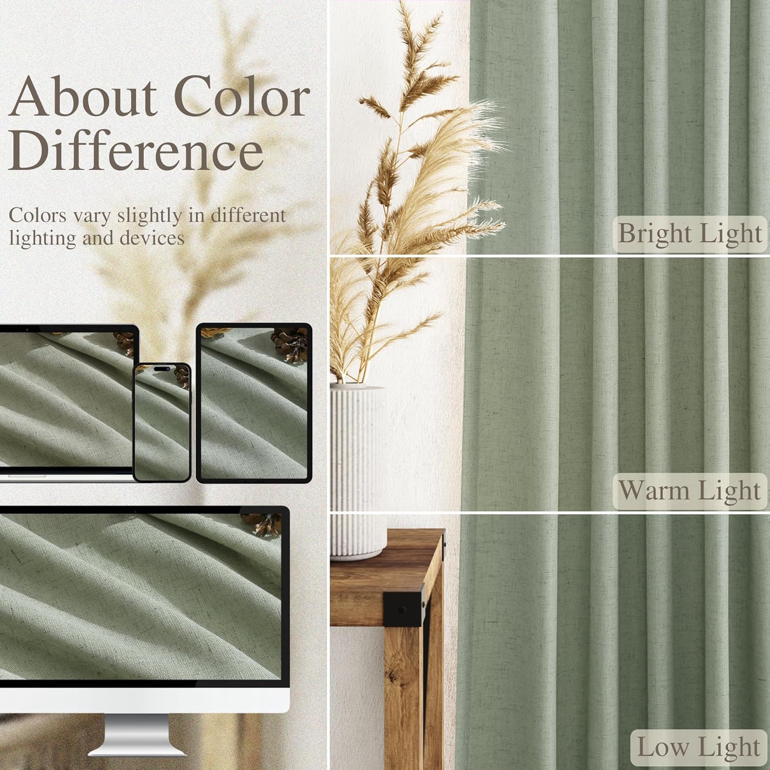 Desert Sage Linen Curtains for Living Room 105 Inches Long Light Filtering Semi Sheer Curtain Back Tab Rustic Farmhouse Decor Elegant Luxury Boho Drapes for Bedroom Dinner Room 52x105, 2 Panels