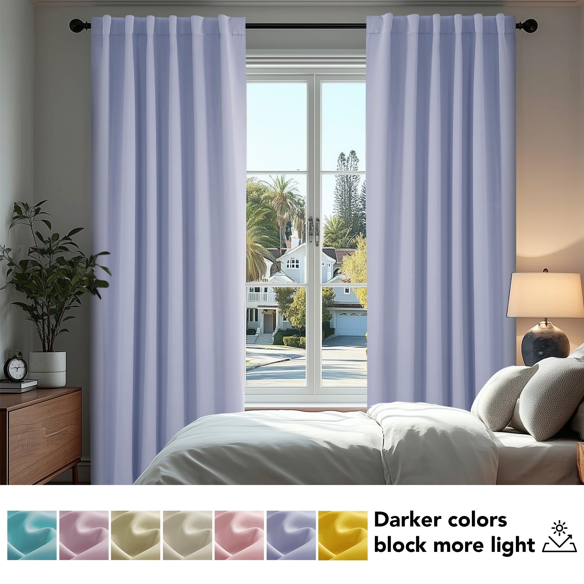 Deconovo Rod Pocket and Back Tab Blackout Curtains for Living Room Thermal Insulated Room Darkening Curtains 42Wx95L Inch Light Purple 2 Panels