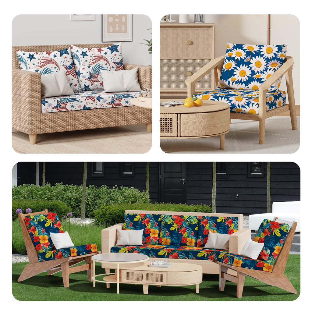 8Pcs Outdoor Cushion Covers, Stretch Patio Furniture Couch Chair Slipcovers