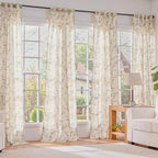 Lazzzy Grey Floral Linen Curtains 90 Inch Farmhouse Back Tab Drapes for Living Room Bedroom Light Filtering Vintage Grandmillennial Rod Pocket Curtains, 2 Panels, W38 x L90, Grey on Beige