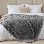 BEDELITE Blankets Queen Size for Bed, 300GSM Soft & Warm Fleece Blanket, Decorative and Giftable Striped Grey Blankets for Women, Men, 90"x90"
