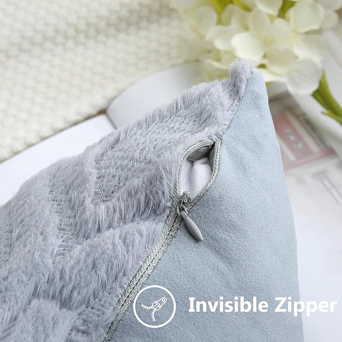 decorUhome Faux Fur Plush Soft Blue Grey Throw Pillow Covers 16x16 Set of 2