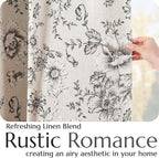 jinchan Blackout Floral Curtains for Living Room Bedroom Linen Blend Curtain Farmhouse Black Printed with Lined Back Tab Rod Pocket Drapes Window Treatments 2 Panels 84 Inch
