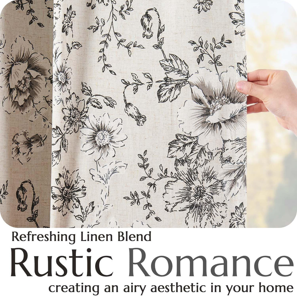 jinchan Floral Linen Blackout Curtains for Bedroom 96 Inches Long