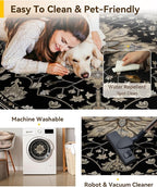 Area Rugs 7ft Washable Non-Slip, Floral Vintage Distress Print Pattern Medallion Carpet for Living Room Bedroom Dining Room, Black Brown Neutral Dark Tan