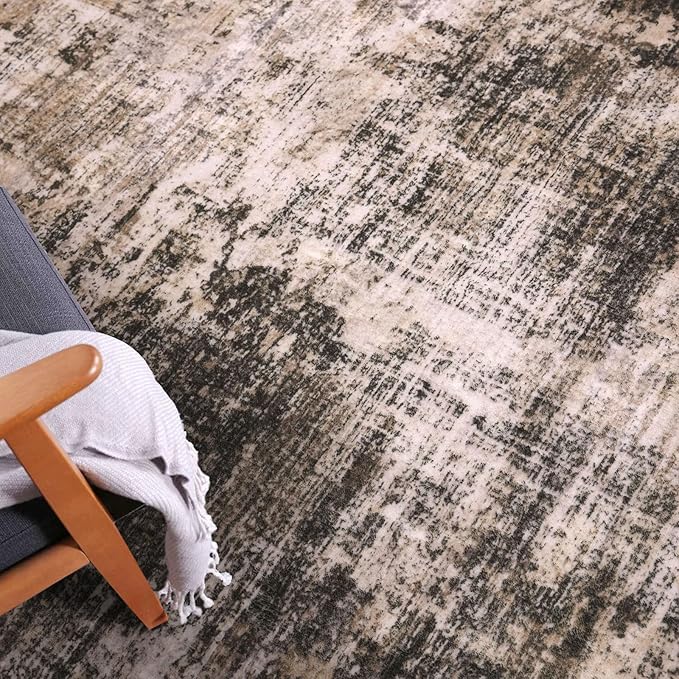 IOHOUZE Abstract Round Area Rug 6 Ft Washable Circle Rugs Large Round Rug Non Slip Thin Soft Circle Rugs, Printed Faux Wool Floor Carpet for Bedroom Living Room Dining Room Nursery, Brown/Rust