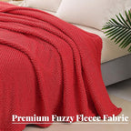 Whale Flotilla Queen Size Fuzzy Fleece Blanket for Bed, 90x90 Inch Fluffy Warm Soft Jacquard Blankets for All Season, Lightweight and Cozy, Red