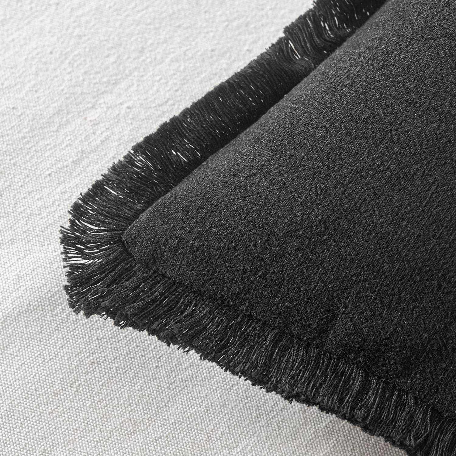 MIULEE Boho Linen Fringe Decorative Throw Pillow Covers Black 18x18