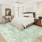Area Rug 9x12 Washable Rug, Vintage Boho Medallion Rugs Non-Slip Soft Low Pile Large Distressed Rug Indoor Retro Carpet for Living Room Bedroom Dining Room Home Office (SageGreen, 9'x12')