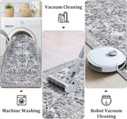 Yamaziot Washable Runner Rug 2x6 – Non Slip Boho Floral Hallway Runner Rug with Rubber Backing, Low Pile Faux Wool Distressed Carpet for Kitchen, Laundry, Bedroom, Entrance, Gray