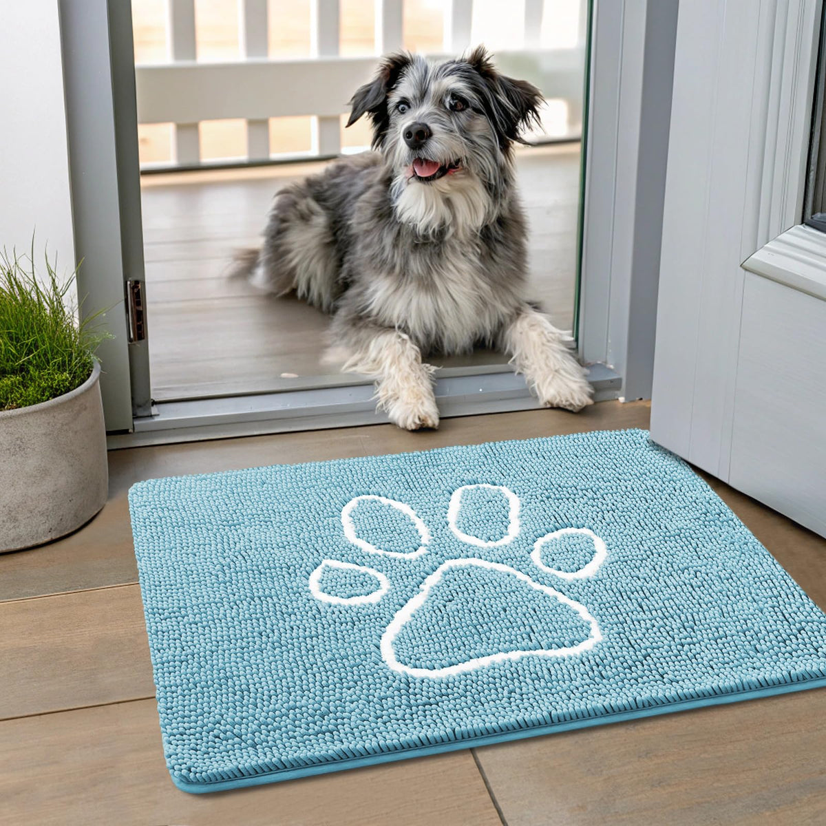 Smiry Dog Door Mat for Muddy Paws, Absorbent Non Slip Dirt Trapper, 24x16