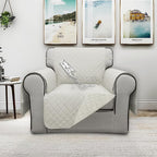 ISSUNTEX Double Protection 100% Waterproof Chair Sofa Covers for Living Room, Couch Covers for Chair Sofa, Reversible Furniture Protector Sofa Cover for Dogs, Pets, Kids (Chair, Ivory/Ivory)