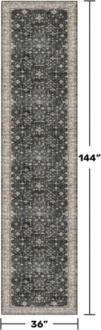Hazo Haus Black Boho Washable 3x12 Extra Long Runner Rug for Hallway, Waterproof Large Kitchen Floor Rug, Non-Slip Stain & Fade Resistant, Vintage Floral Decor