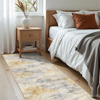 2x5 Washable Kitchen Runner Rug: Modern Abstract Runners for Hallway Soft Non Slip Rugs with Rubber Backing Low Pile Thin Floor Carpet for Entryway Bedroom Bathroom Bedside Indoor(Grey/Yellow,2x5)