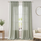 Sage Green Linen Textured 96 Inch Curtains 2 Panel Set Back Tab Rod Pocket Sheer Pleated Boho Room Decor Aesthetic Curtains Pale Green Burlap Look Curtain Drapes for Living Room Bedroom 8Ft 40x96
