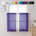 Chyhomenyc Sheer Purple Tier Curtains 24 Inch Length, Small Window Curtains Treatment for Bathroom Living Room Basement, Short Rod Pocket Cafe Curtain, 42W x 24L Inches, 2 Panels