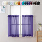 Chyhomenyc Sheer Purple Tier Curtains 24 Inch Length, Small Window Curtains Treatment for Bathroom Living Room Basement, Short Rod Pocket Cafe Curtain, 42W x 24L Inches, 2 Panels