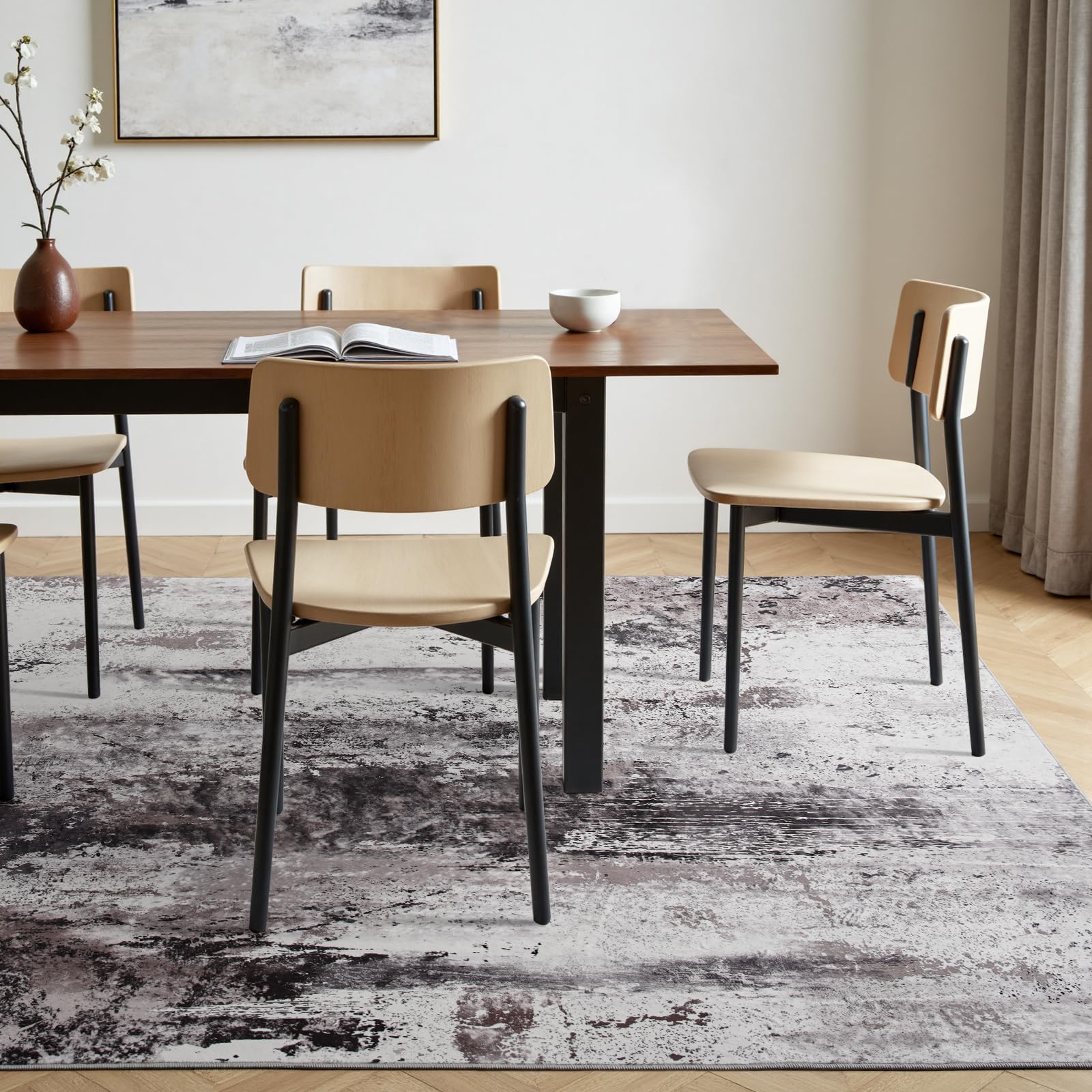 Toneed Abstract Area Rug Modern Washable Rug Soft Non Slip Rug Low Pile for Bedroom Living Room Dining Room Coffee Brown 5x7 Feet