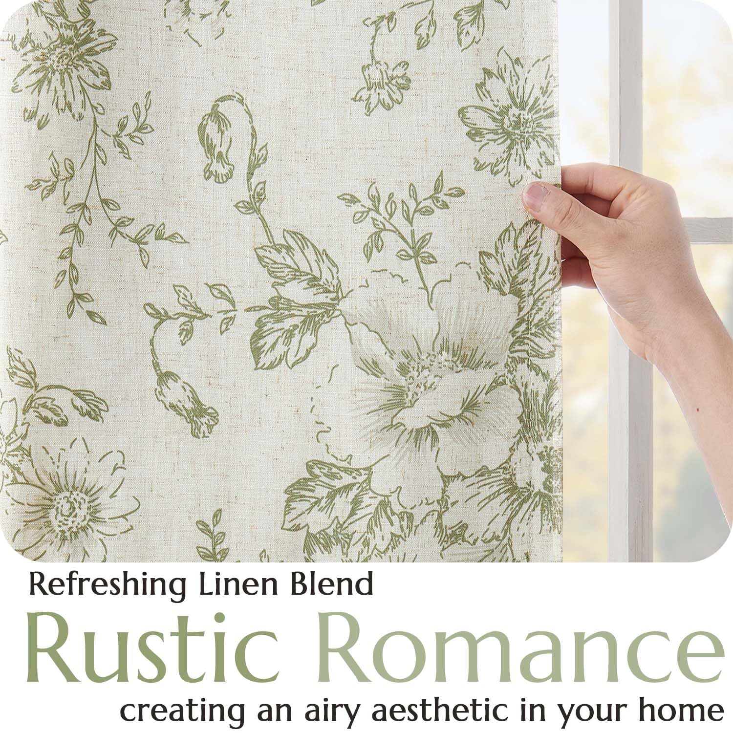 jinchan Floral Linen Blackout Curtains for Bedroom 96 Inches Long