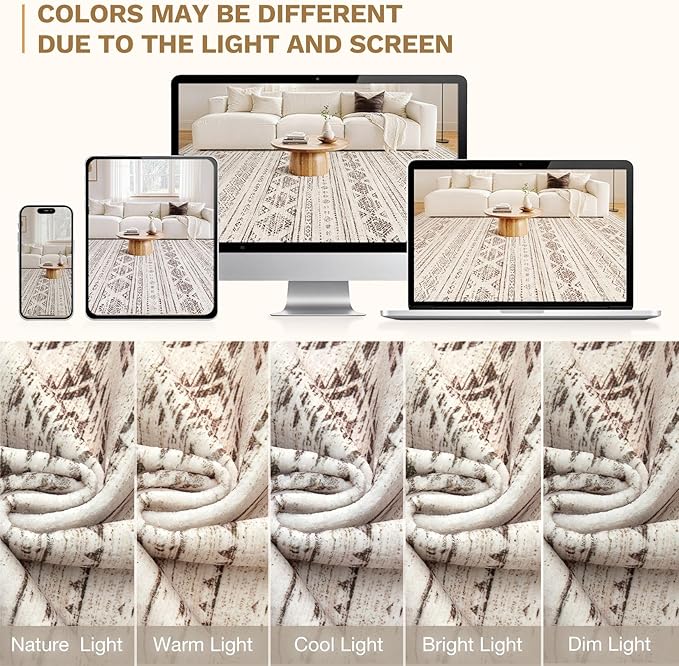 Nakagishi 10x12 Area Rugs Living Room: Washable Boho Large Neutral Soft Farmhouse Rug Stain Resistant Modern Moroccan Non-Slip Indoor Carpet for Bedroom Nursery Kids Office Dining Room - Dark Brown