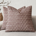 Foindtower Set of 2 Decorative Vintage Floral Print Throw Pillow Covers Neutral Modern Farmhouse Cushion Covers Boho Home Decor for Sofa Couch Chair Bedroom Living Room,24×24 Inch,Wine Red