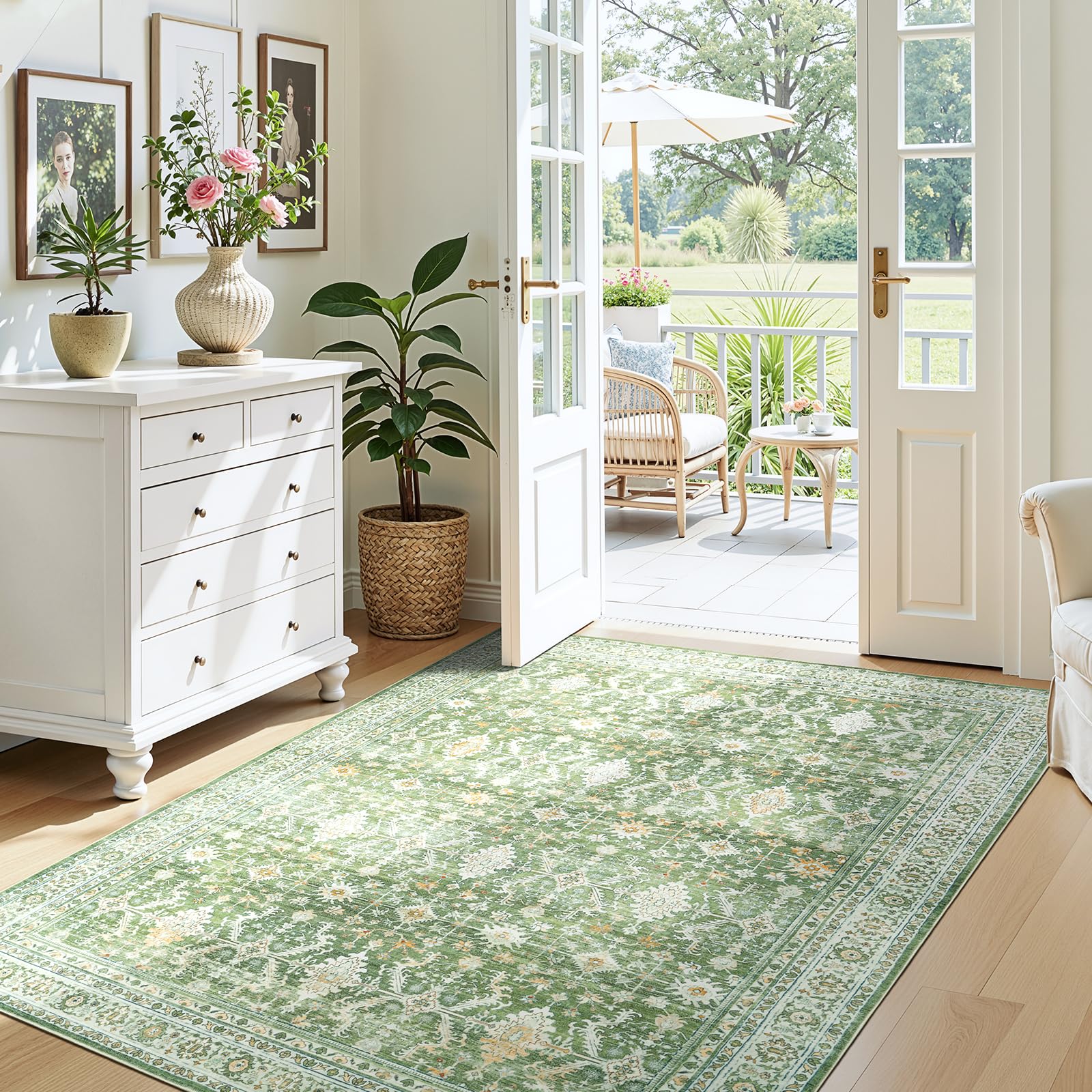 3x5 Area Rugs for Entryway, Non-Slip Washable Rug for Kitchen, Light Green
