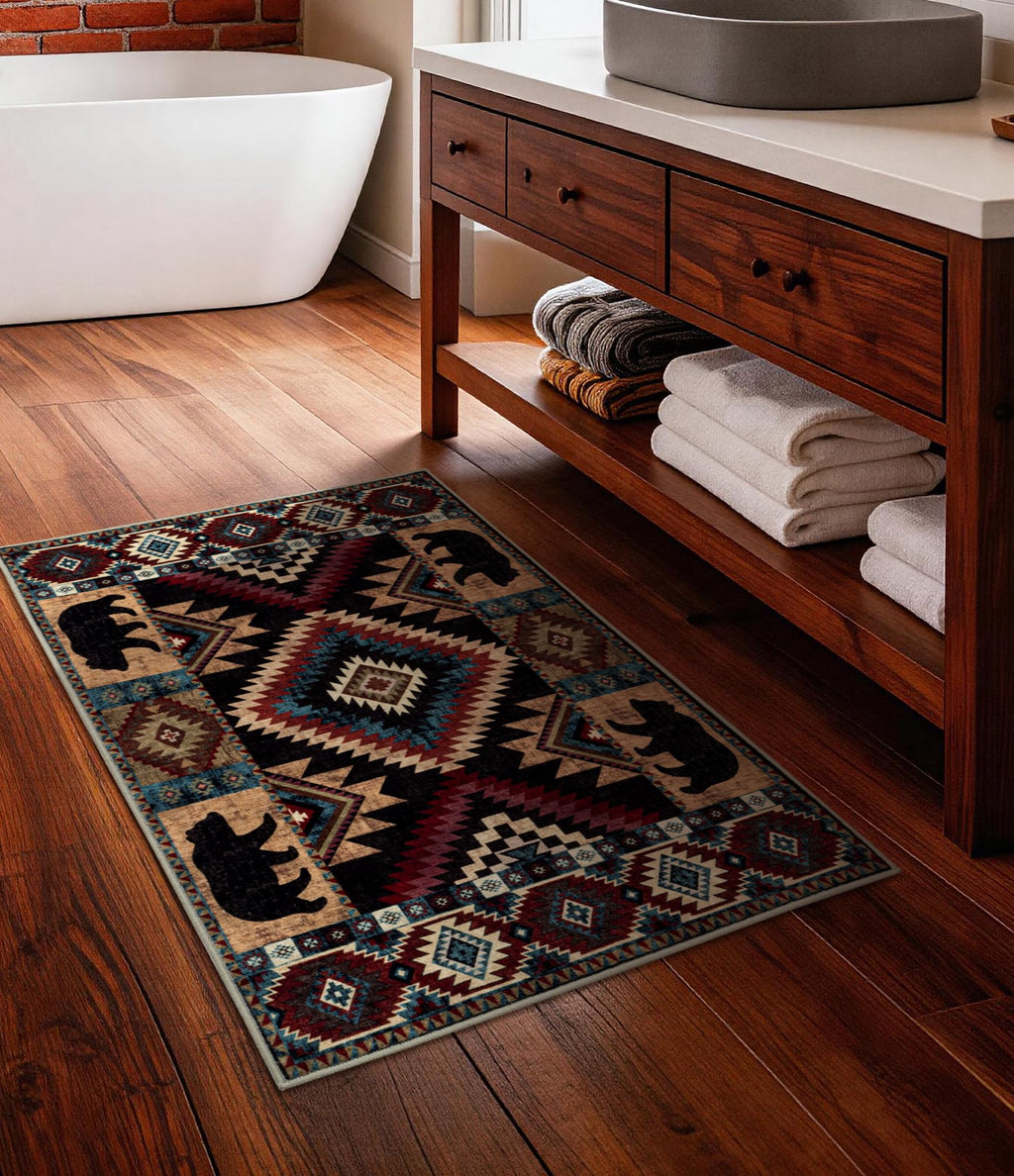 YIHOUSE Western Entryway Rug, 2x3 Rustic Washable Rug, Non-Slip Indoor Door Mat Ultra-Thin for Kitchen, Mudroom, Laundry Room, Bedroom Entry
