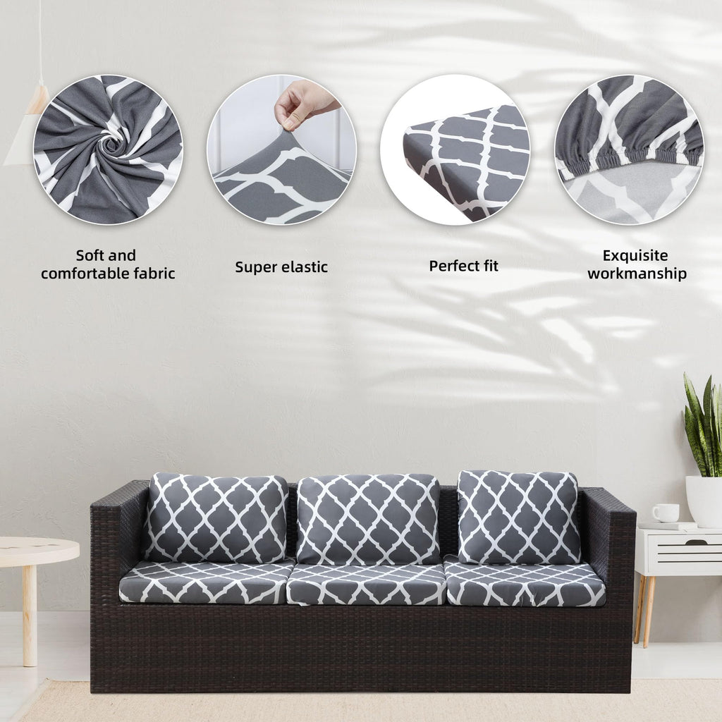 8 Piece Outdoor Cushion Covers, Patio Sofa Cushion Covers, Stretch Fit