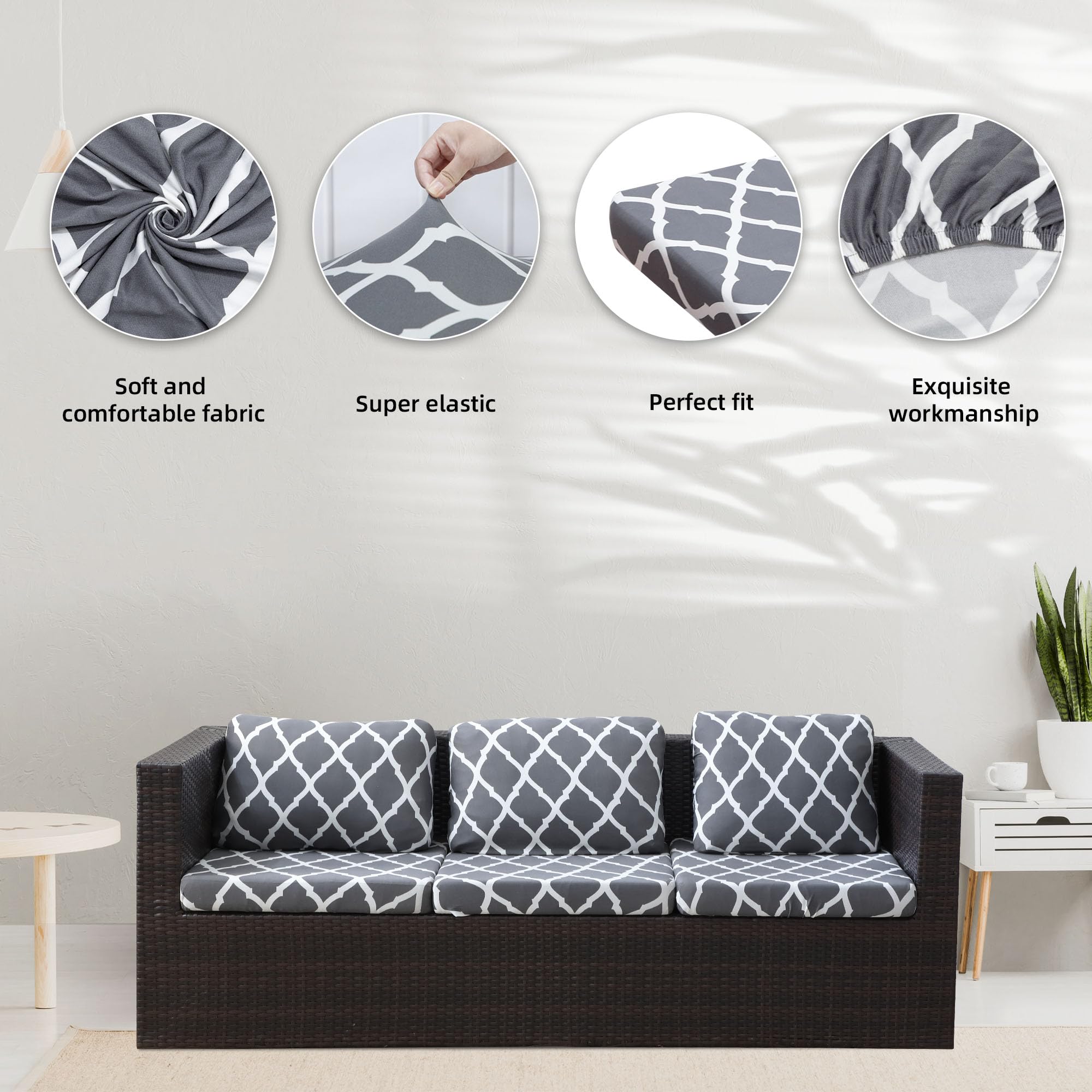 8 Piece Outdoor Cushion Covers, Patio Sofa Cushion Covers, Stretch Fit