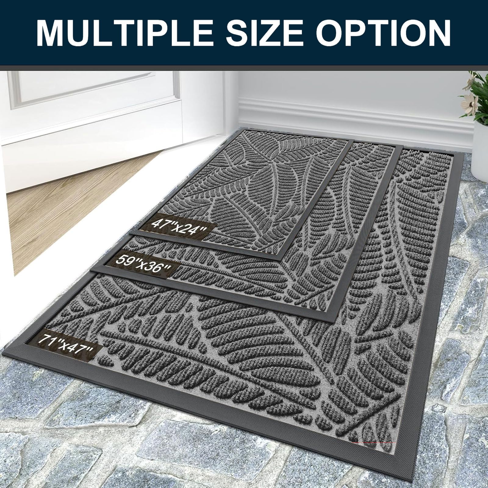 Colorxy Waterproof Front Doormat, Sturdy Natural Rubber Door Mat, 59x34