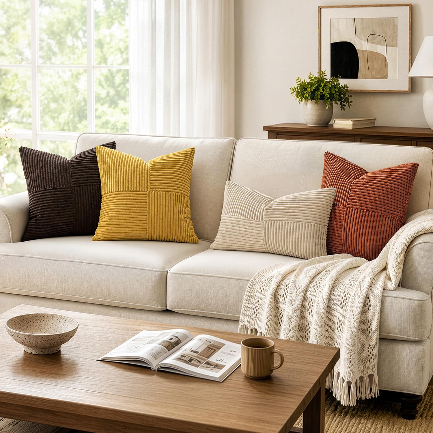 MIULEE Mustard Yellow Decorative Throw Pillow Covers for Couch 18x18 Inch
