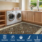 GarveeHome 6x9 Machine Washable Area Rugs for Living Room Floral Stain Resistant Soft Carpet Vintage Low Pile Non Slip Non-Shedding Floor Carpet Rugs for Bedroom Nursery Brown