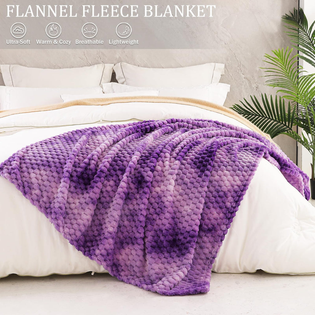 Exclusivo Mezcla Large 3D Fleece Throw Blanket for Couch, Tie-dye Purple