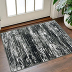 KOZYFLY Modern Abstract Entryway Rugs 2x3, Washable Kitchen Rug Non-Slip Soft Small Bathroom Rug, Black Grey Striped Small Area Rugs Print Faux Wool Doormat for Bedside Entrance Bedroom Sink