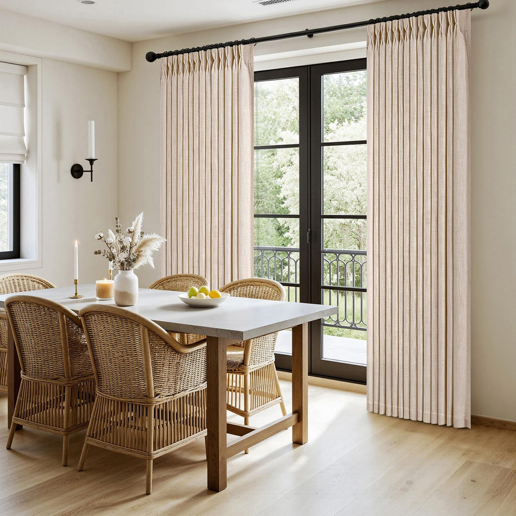 MIULEE Pinch Pleated Linen Curtains 90 Inches Long Sand Beige with Hooks