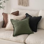 MIULEE Boho Linen Fringe Decorative Throw Pillow Covers Black 18x18