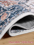 SERISSA Runner Rug for Hallways, 2'6"x12' Washable Non Slip Kitchen Runner Rug, Extra Long Boho Rug Ultra Soft Vintage Blue Orange Floor Carpet for Bedroom Hallway Entryway Bathroom Laundry Room