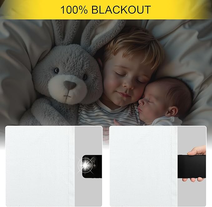 Blackout Curtains 108 Inch Long 2 Panels Burg Sound Curtains Noise Reducing Heavy Drapes 108 Inches Length Faux Linen Farmhouse Floor to Ceiling Curtain for Living Room Office Back Tab 9 ft Tall White