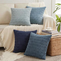 Fancy Homi 4 Packs Decorative Throw Pillow Covers for Living Room Couch Bed, Modern Farmhouse Boho Home Décor Accent Cushion Case, 24" x 24", Blue Series