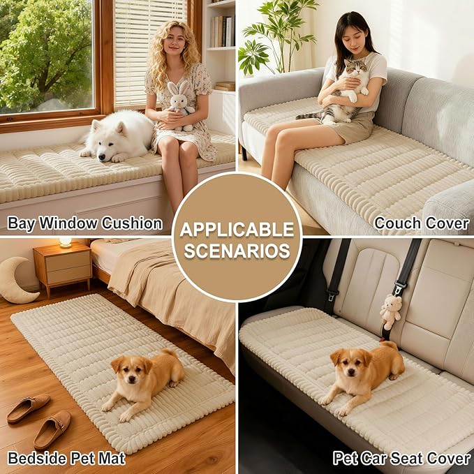 hyha Couch Covers for Dogs Washable, Non Slip Plush Dog Sofa Protectors, Fuzzy Pet Couch Covers for 3 Cushion Sofa Pet Friendly (Apricot, 27.6" x 82.7")